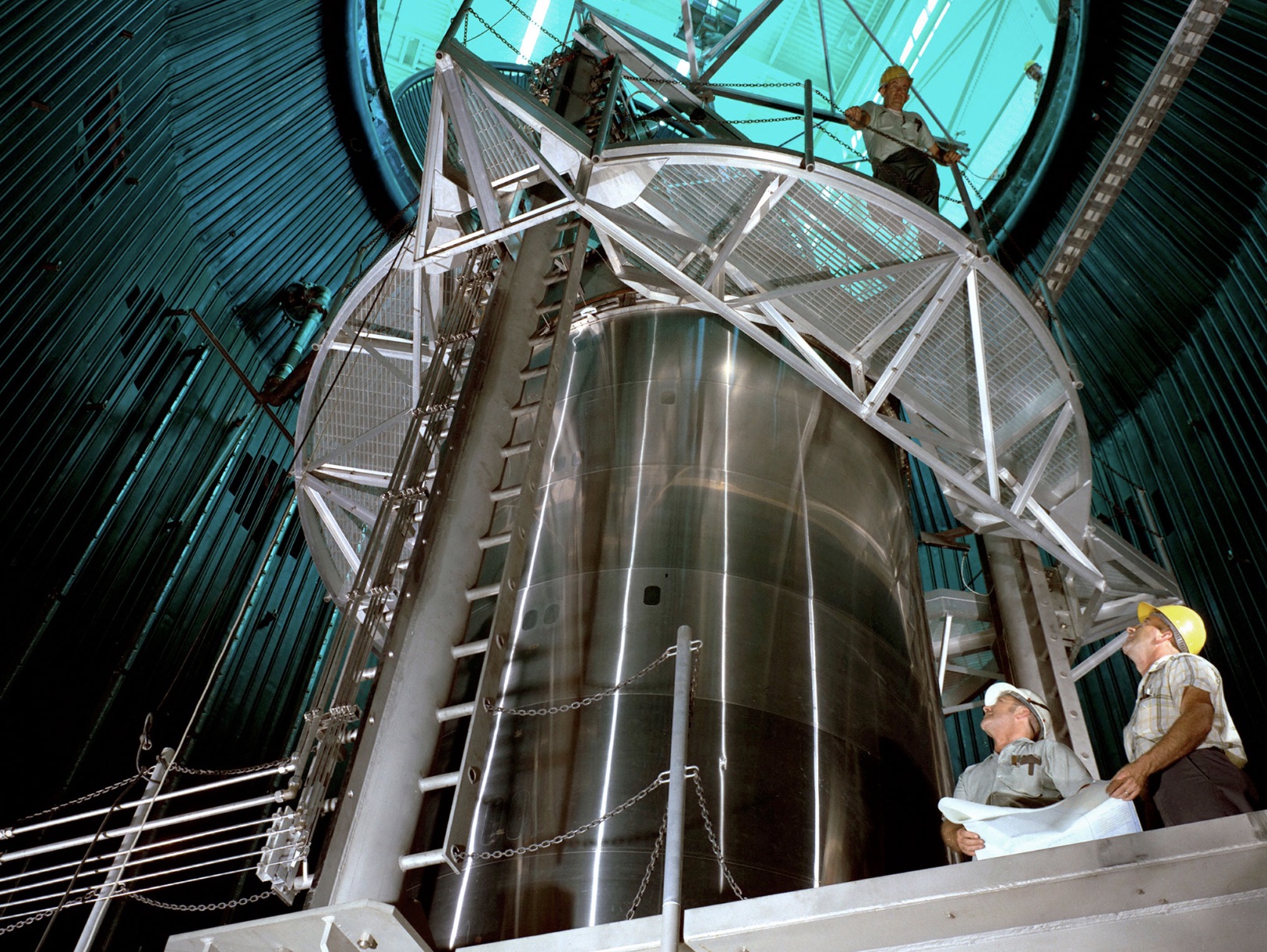 A Centaur second-stage rocket in the Space Propulsion Research Facility 